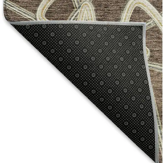 8' Brown And Ivory Geometric Washable Round Rug With UV Protection Photo 5