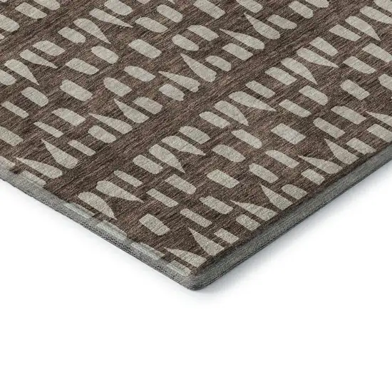 8' Brown And Ivory Geometric Washable Round Rug With UV Protection Photo 6