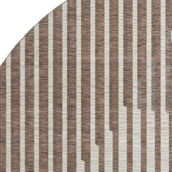 8' Brown And Ivory Geometric Washable Round Rug With UV Protection Photo 2