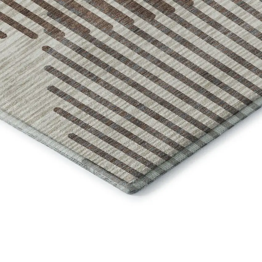 8' Brown And Ivory Geometric Washable Round Rug With UV Protection Photo 6