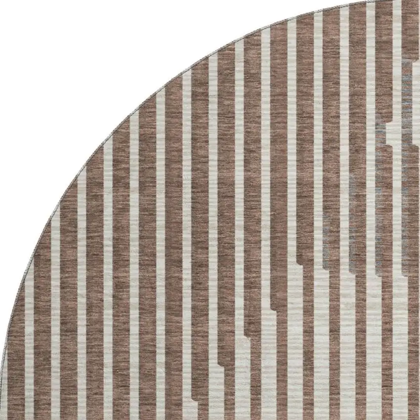 8' Brown And Ivory Geometric Washable Round Rug With UV Protection Photo 3
