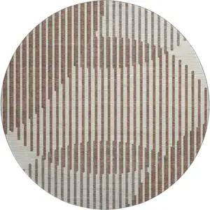 Photo of 8' Brown And Ivory Geometric Washable Round Rug With UV Protection