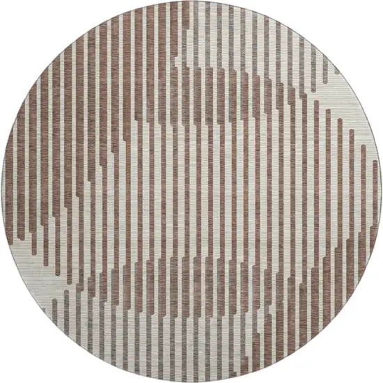 8' Brown And Ivory Geometric Washable Round Rug With UV Protection Photo 1