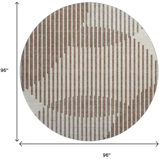 8' Brown And Ivory Geometric Washable Round Rug With UV Protection Photo 9