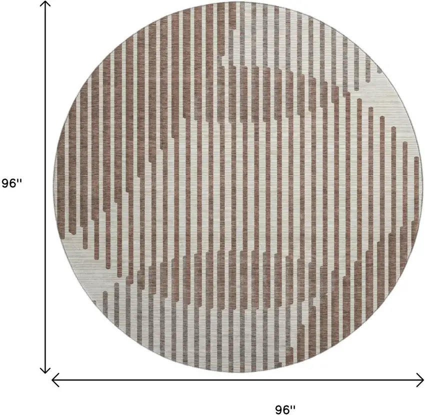 8' Brown And Ivory Geometric Washable Round Rug With UV Protection Photo 9