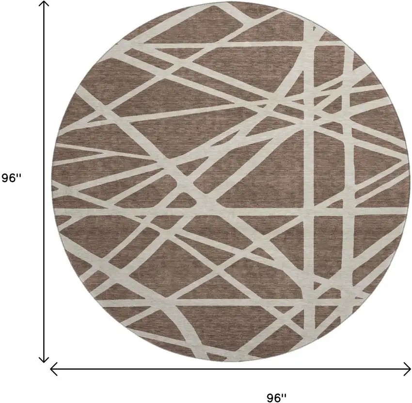 8' Brown And Ivory Geometric Washable Round Rug With UV Protection Photo 9