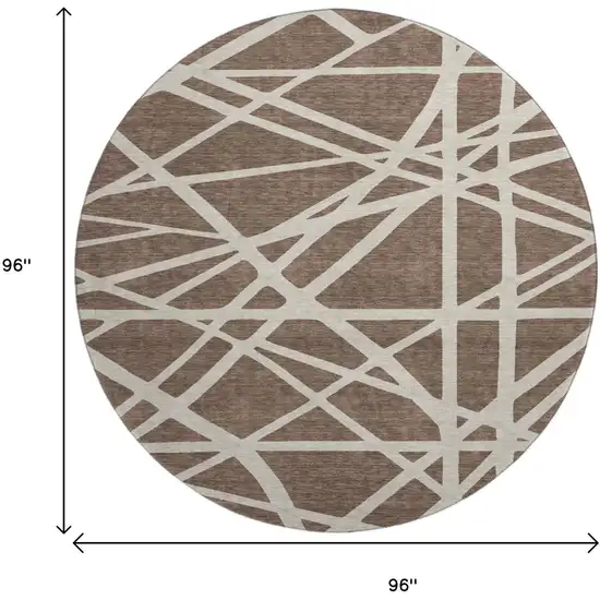 8' Brown And Ivory Geometric Washable Round Rug With UV Protection Photo 9