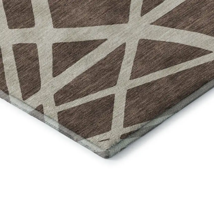 8' Brown And Ivory Geometric Washable Round Rug With UV Protection Photo 7