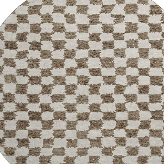8' Brown And Ivory Geometric Washable Round Rug With UV Protection Photo 3