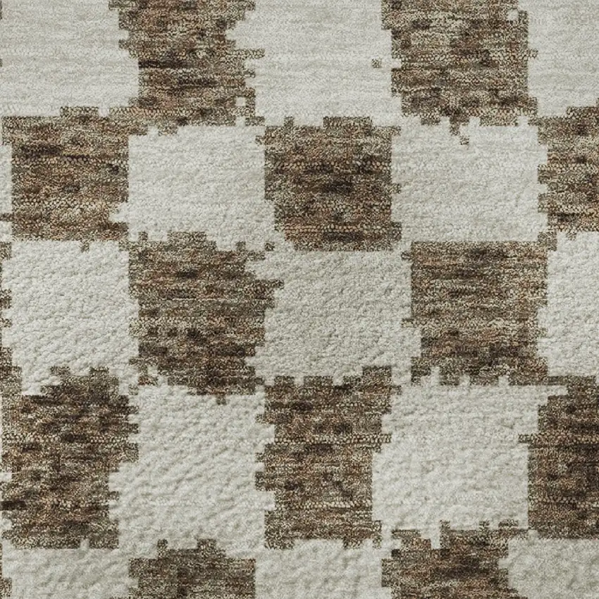 8' Brown And Ivory Geometric Washable Round Rug With UV Protection Photo 9