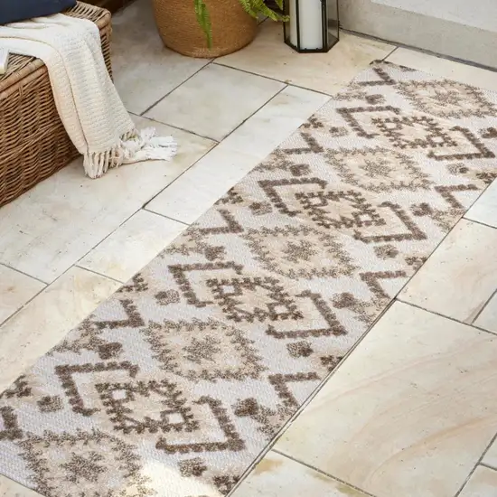 10' Brown And Ivory Moroccan Indoor Outdoor Runner Rug Photo 3