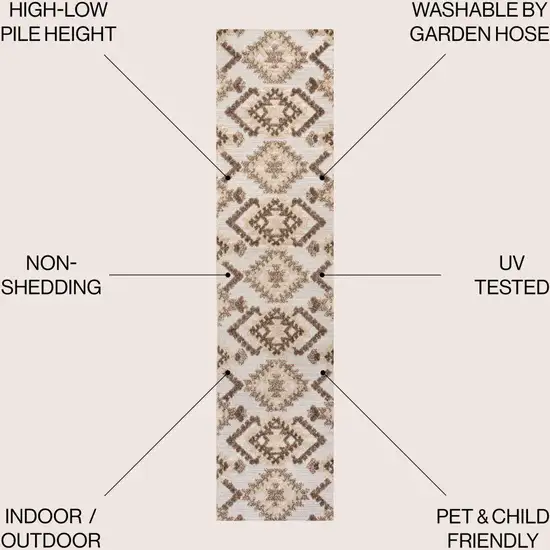 8' Brown And Ivory Moroccan Indoor Outdoor Runner Rug Photo 6