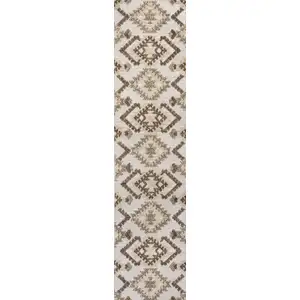 Photo of 8' Brown And Ivory Moroccan Indoor Outdoor Runner Rug