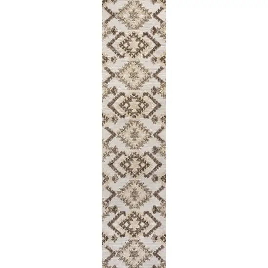 8' Brown And Ivory Moroccan Indoor Outdoor Runner Rug Photo 1