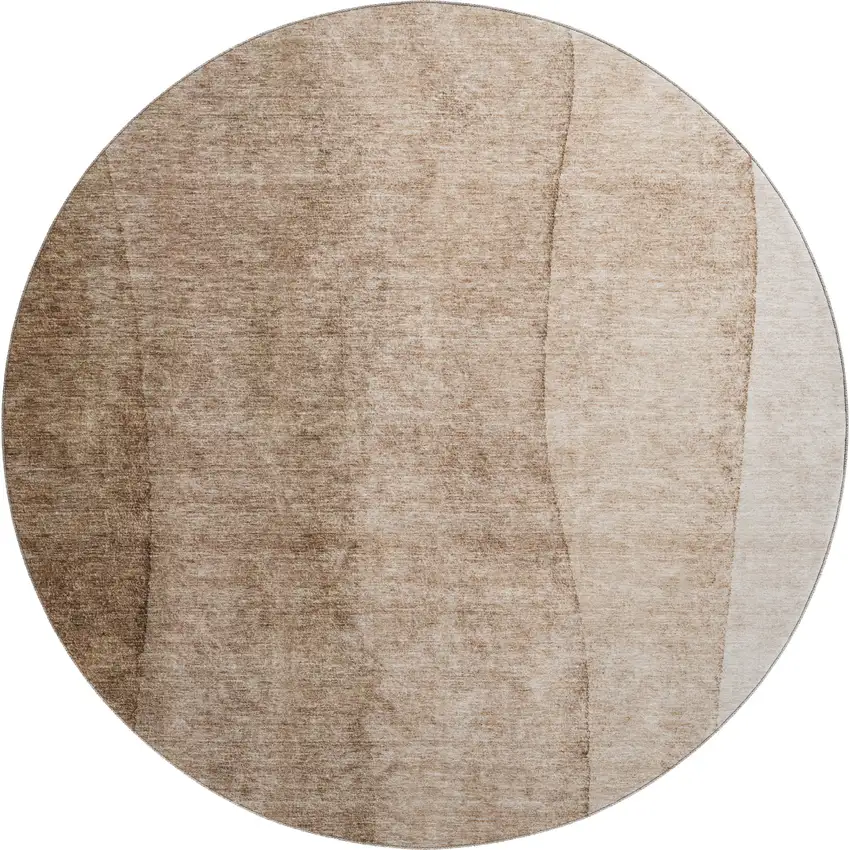 8' Brown And Ivory Ombre Washable Round Rug With UV Protection Photo 5