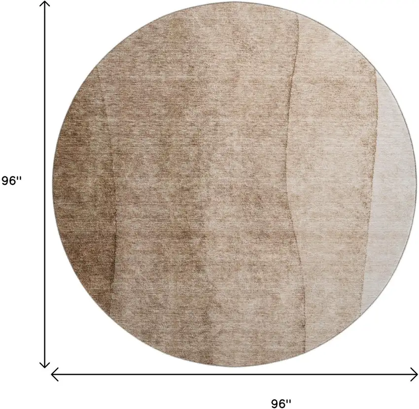 8' Brown And Ivory Ombre Washable Round Rug With UV Protection Photo 4