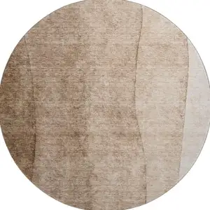 Photo of 8' Brown And Ivory Ombre Washable Round Rug With UV Protection