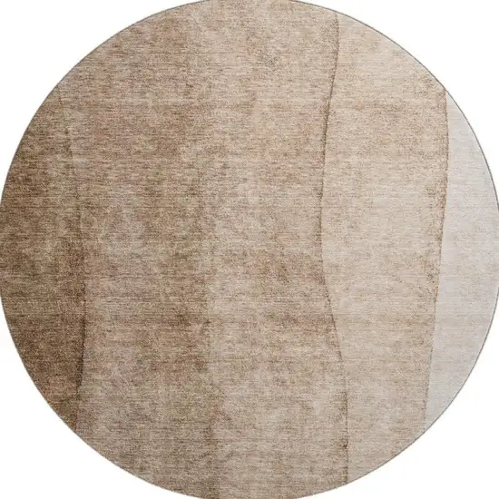 8' Brown And Ivory Ombre Washable Round Rug With UV Protection Photo 1
