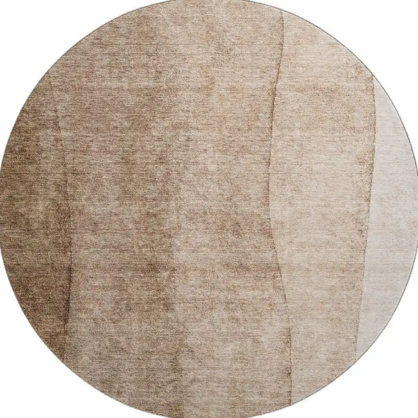 8' Brown And Ivory Ombre Washable Round Rug With UV Protection Photo 1