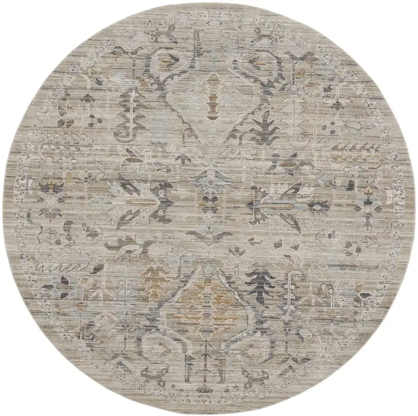 8' Brown And Ivory Oriental Round Rug Photo 4
