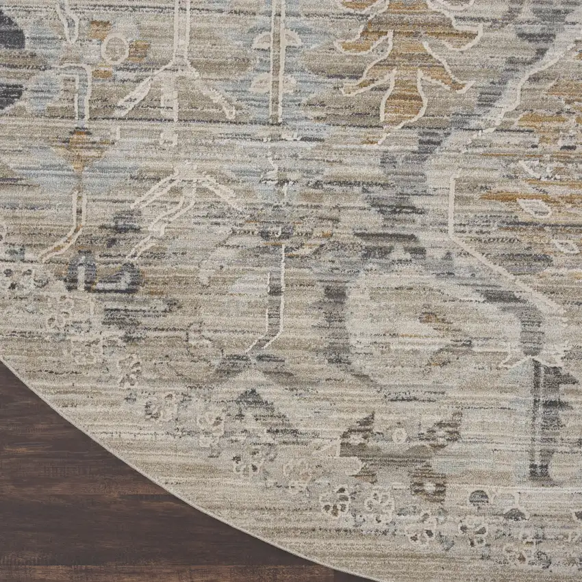 8' Brown And Ivory Oriental Round Rug Photo 9