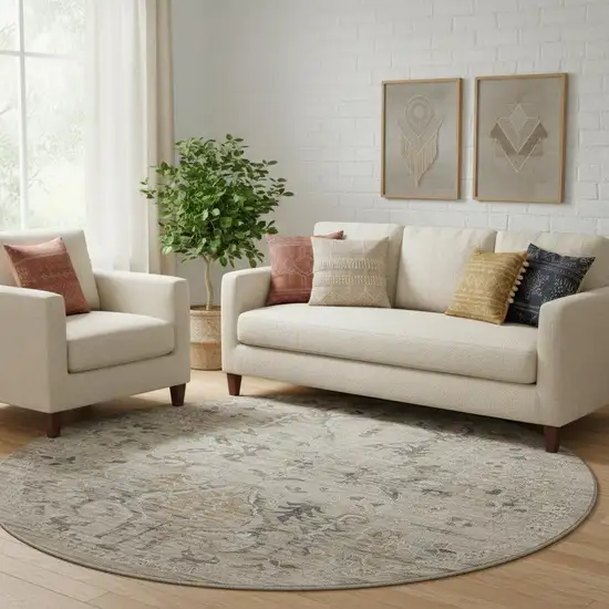 8' Brown And Ivory Oriental Round Rug Photo 1