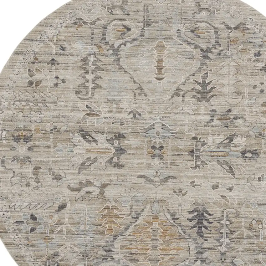 8' Brown And Ivory Oriental Round Rug Photo 8