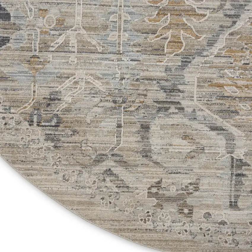 8' Brown And Ivory Oriental Round Rug Photo 7