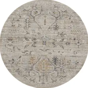 Photo of 8' Brown And Ivory Oriental Round Rug