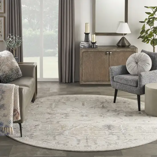 8' Brown And Ivory Oriental Round Rug Photo 7