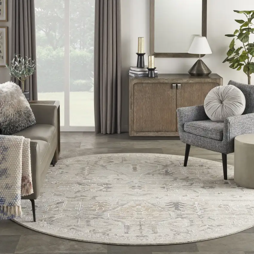 8' Brown And Ivory Oriental Round Rug Photo 7