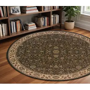 Photo of 8' Brown And Ivory Oriental Round Rug