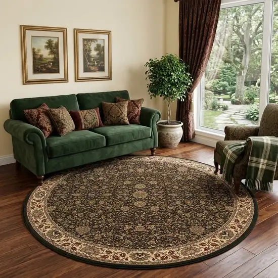 8' Brown And Ivory Oriental Round Rug Photo 1