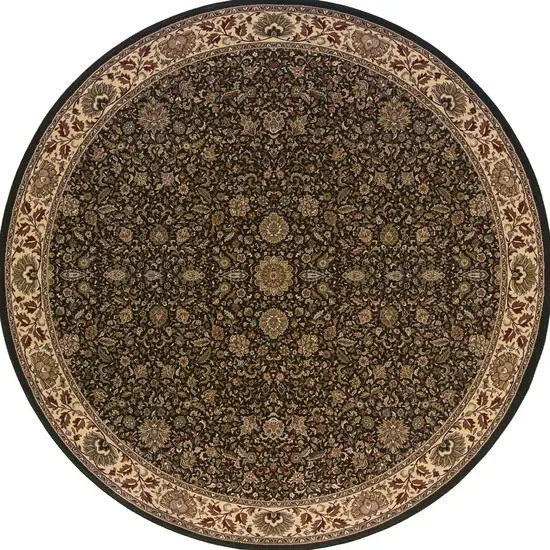 8' Brown And Ivory Oriental Round Rug Photo 5