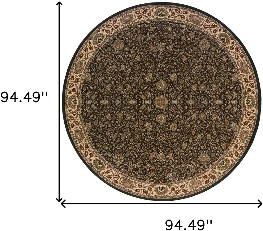 8' Brown And Ivory Oriental Round Rug Photo 3