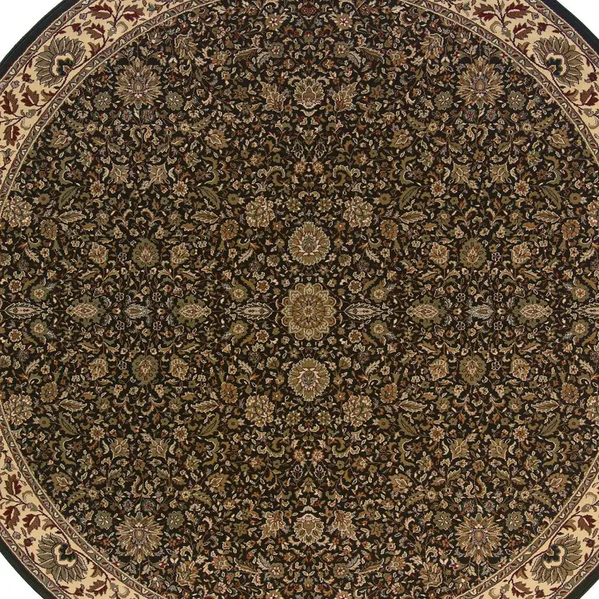 8' Brown And Ivory Oriental Round Rug Photo 4