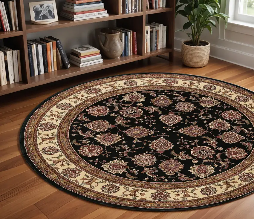 8' Brown And Ivory Oriental Round Rug Photo 1