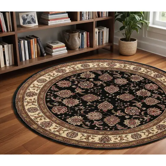 8' Brown And Ivory Oriental Round Rug Photo 1