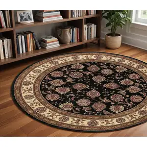 Photo of 8' Brown And Ivory Oriental Round Rug