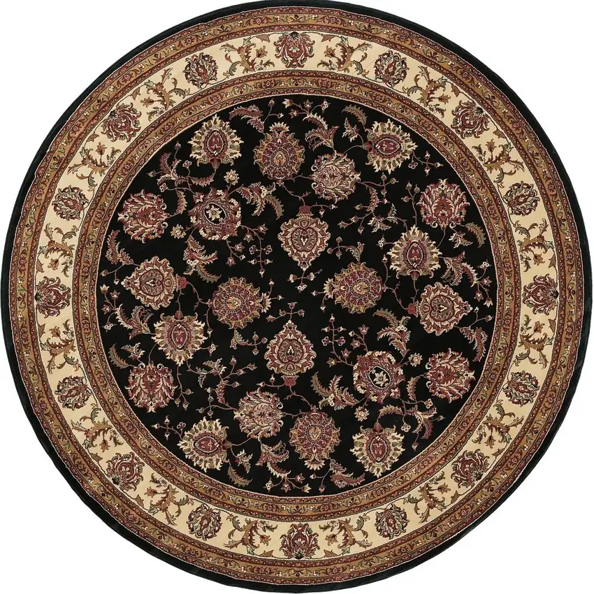 8' Brown And Ivory Oriental Round Rug Photo 5