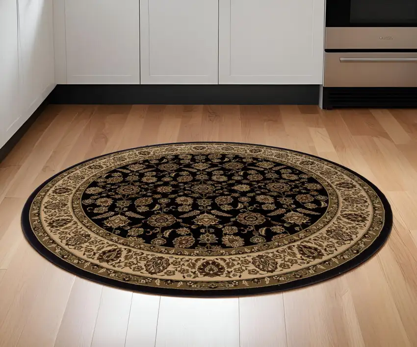 6' Brown And Ivory Oriental Round Rug Photo 1