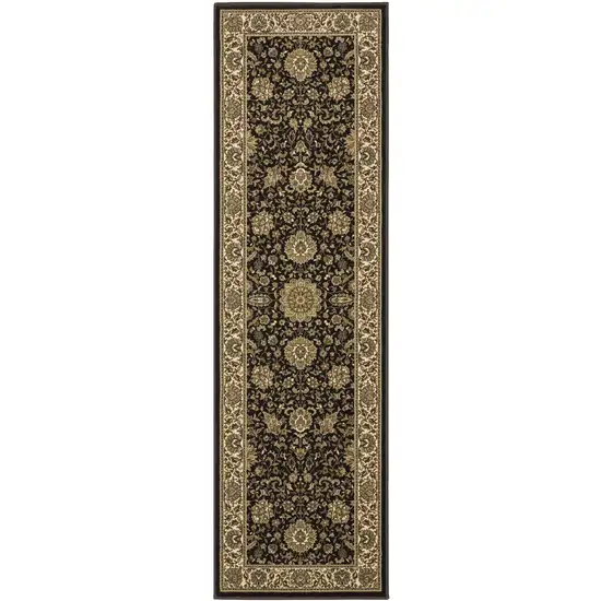 8' Brown And Ivory Oriental Runner Rug Photo 4