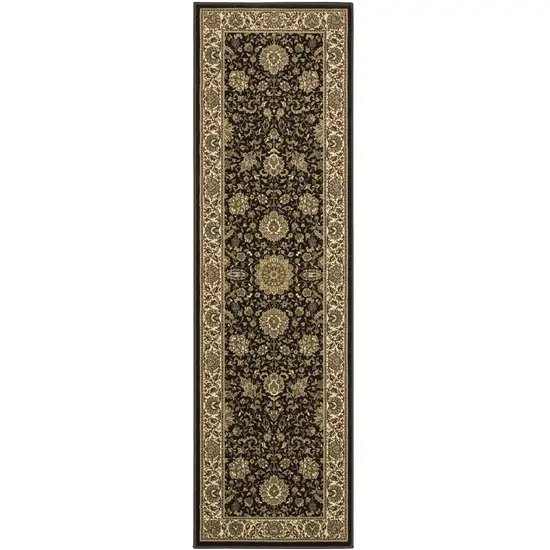 8' Brown And Ivory Oriental Runner Rug Photo 2