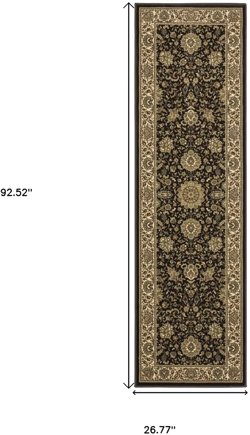 8' Brown And Ivory Oriental Runner Rug Photo 3