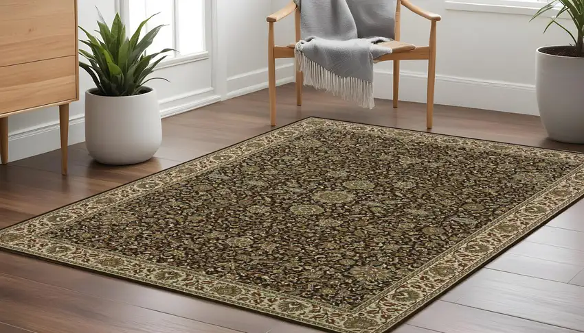 8' Brown And Ivory Oriental Square Rug Photo 1