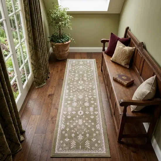 7' Brown And Ivory Oriental Washable Runner Rug Photo 1