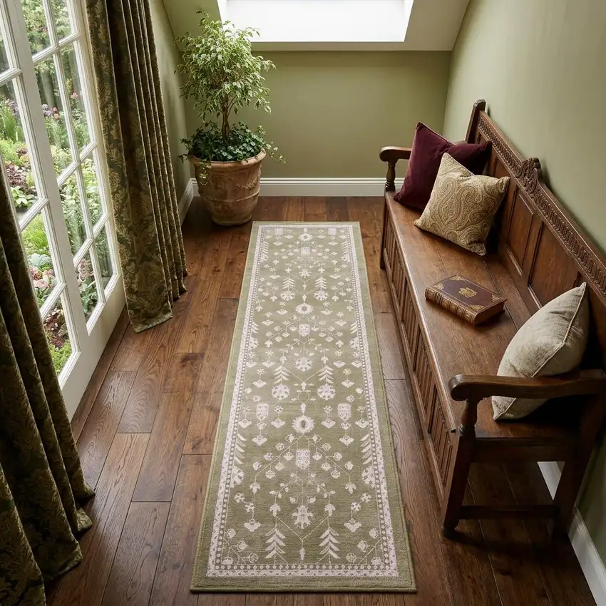 7' Brown And Ivory Oriental Washable Runner Rug Photo 1
