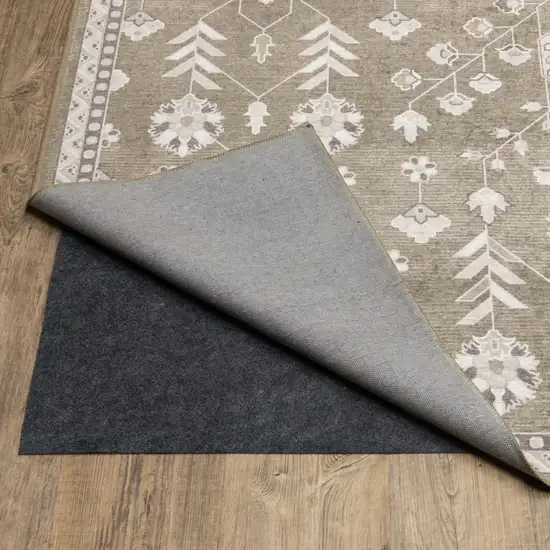 7' Brown And Ivory Oriental Washable Runner Rug Photo 6