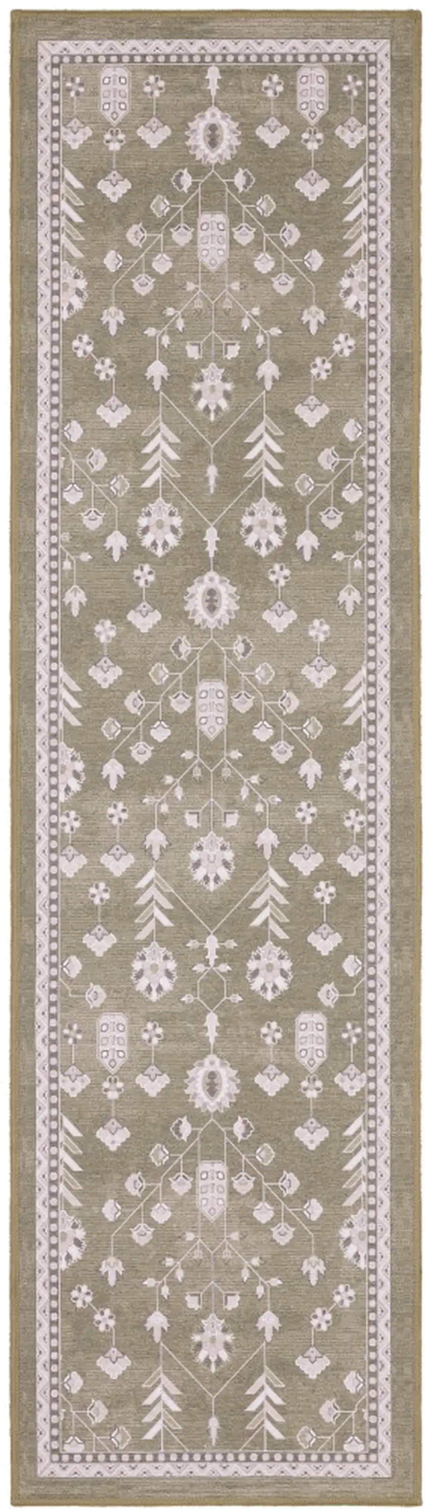 7' Brown And Ivory Oriental Washable Runner Rug Photo 2