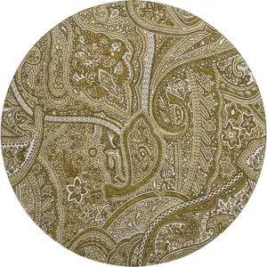Photo of 8' Brown And Ivory Paisley Washable Round Rug With UV Protection